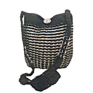 Soda Pop Tabs and Crochet black silver crossbody handbag purse